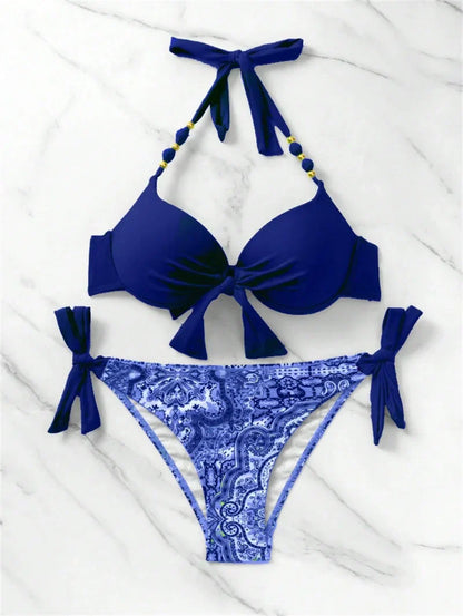 Summer Bikini New Underwired Bra Push Up Swimsuit Women Chest Knot Bow Bathing Suit Outfits Ties Swimwear Women Swimming Suit XL
