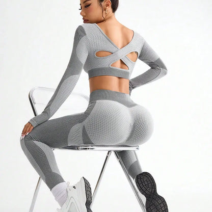 2pcs Hot-selling New Sports Tight Running Breathable Seamless Yoga Suit Women's Outdoor Fitness Suit Women's