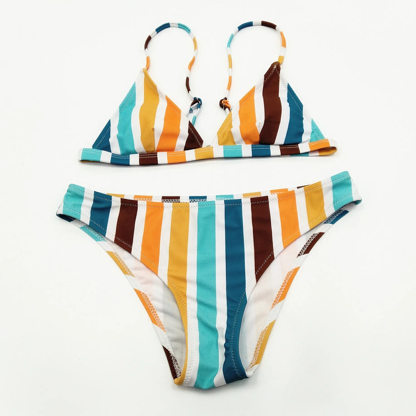 Circyy Bikini Set Women Rainbow Striped Halter Split Swimsuit Two-piece Sexy Thongs Summer 2025 New Holiday Beach Bathing Suit