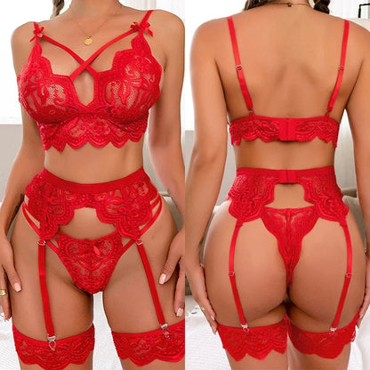 Sexy Erotic Lingerie Women Bra And Panty Garters 3pcs See Through Lingerie Sets Sexy Women's Underwear Set Sexy Costumes