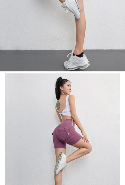 Peach Butt Fitness Shorts Women's Exercise Three-Quarter Pants Cargo Air Dry Pocket Yoga Tight Lift Summer