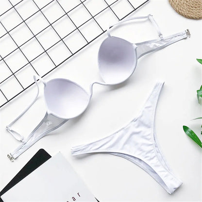New Sexy V-bar Underwired Bra Push Up Bikini Women Swimwear Female Swimsuit Two-pieces Set V wire Bather Bathing Suit Swim V1732