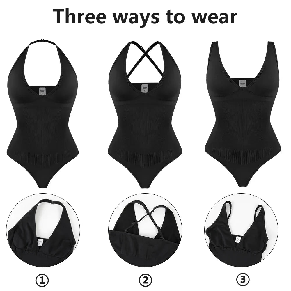 Sexy Thong Bodysuit Tummy Control Women Shapewear Halter Neck Flat Belly Body Shaper Slimming Flat Belly Underwear Open Crotch