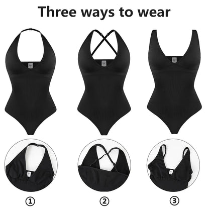 Sexy Thong Bodysuit Tummy Control Women Shapewear Halter Neck Flat Belly Body Shaper Slimming Flat Belly Underwear Open Crotch