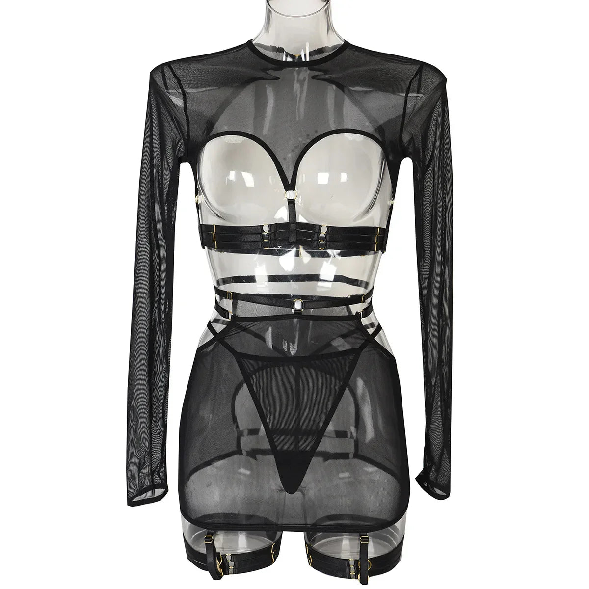 Diccvicc Long Sleeve Lingerie Sexy Sheer Mesh Porn Top Crotchless Skirt Naked Bandage Women Underwear Uncensored Erotic Costume