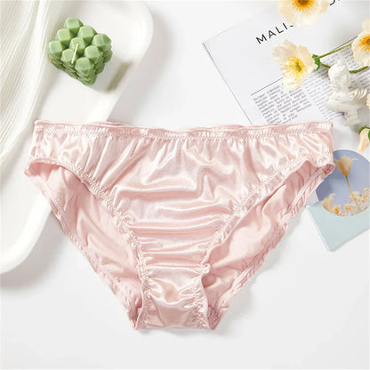 Ladies Frill Trim Satin Ice Silk Seamless No Show Underwear Invisible Briefs Plus Size Women's Panties S/M/L/XL