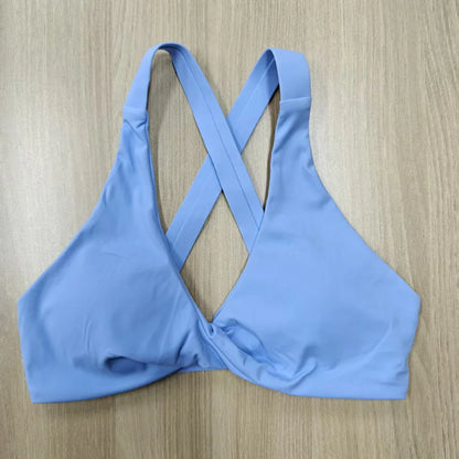 SHINBENE Women's Twist Workout Sports Bras Back Cross Padded Low Impact Fitness Bra Yoga Crop Tops