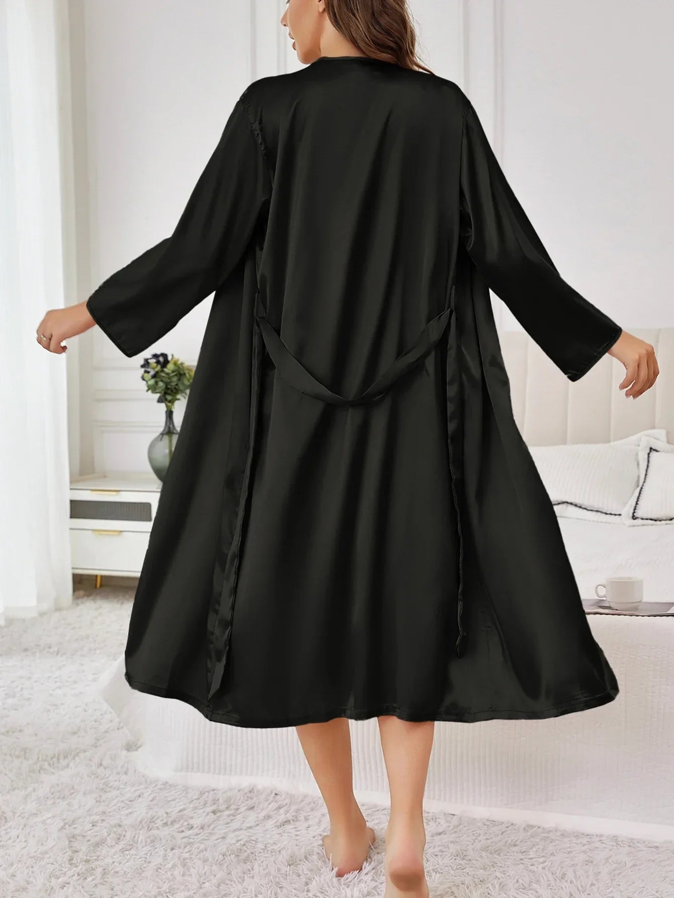 Solid Color Thin Long Sleeve Nightgown Women Summer Homewear Outerwear Draping Soft Casual Loungewear Multi Color Options