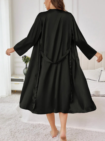 Solid Color Thin Long Sleeve Nightgown Women Summer Homewear Outerwear Draping Soft Casual Loungewear Multi Color Options