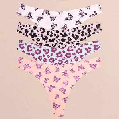 FINETOO 4Pcs Ultra Soft Underwear For Women Sexy Graphic Print Seamless Thongs Female Stretch Leopard G Strings Comfort Lingerie