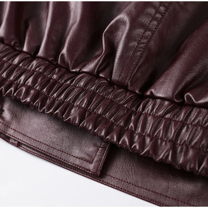 Street Stand Collar Women's Leather Jacket Loose Long Sleeve Zipper Pockets Chic Female Coats 2025 Autumn Winter Lady Outerwear