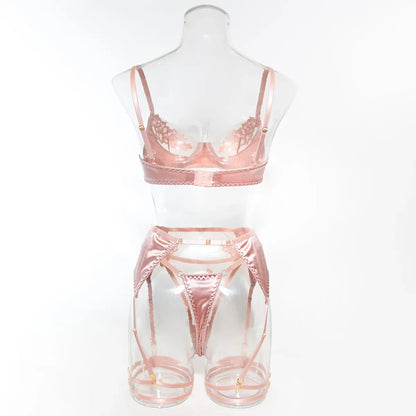 Ellolace Fancy Lingerie Floral Lace Ensemble Brazilian Underwear Attractive Chest Suspenders Sexy Hot Sissy Outfit