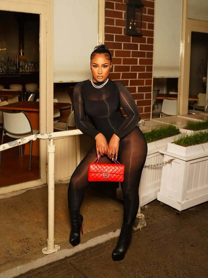 Wmstar Jumpsuits Women Wholesale Sexy Shiny Stockings See Through Tight Smooth Charming One Piece Suit Tight Alluring Fancy Club