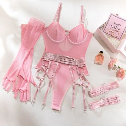 SINGREINY Sensual Sheath Solid Lingerie Rompers Fashion Oversleeve Strapless Slim Playsuits Women Sheer Mesh Sexy Bodysuits