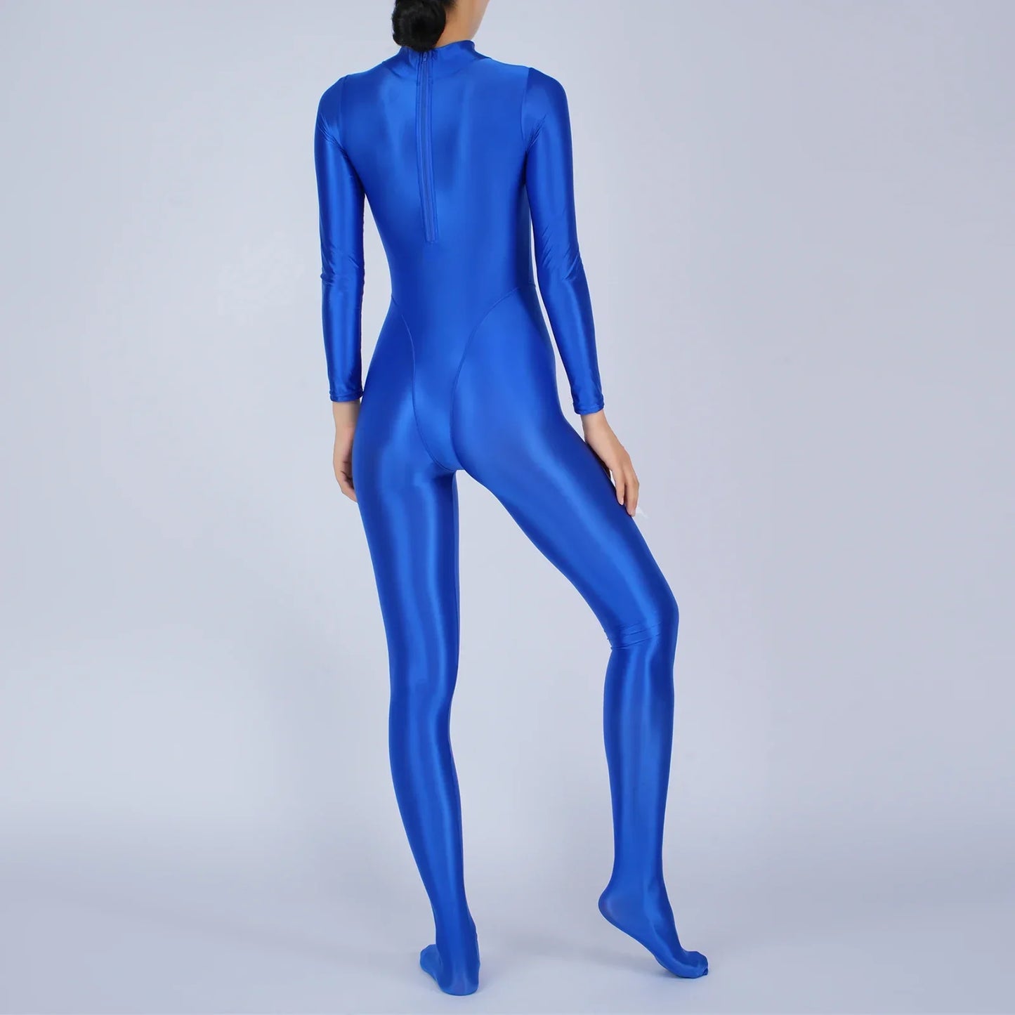 Womens Glossy Full Body Jumpsuit See Through Sheer Catsuits Bodystockings Long Sleeve Footed One Piece Gym Yoga Tights Bodysuit