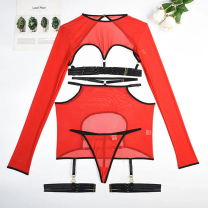 Diccvicc Long Sleeve Lingerie Sexy Sheer Mesh Porn Top Crotchless Skirt Naked Bandage Women Underwear Uncensored Erotic Costume