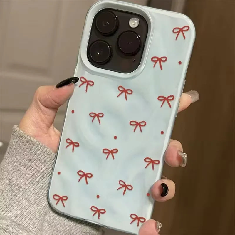 Red Bow Phone Case For IPhone 17 Air 16 15 14 13 12 11 Pro Max Girl Cover  For IPhone 16 15 14 Plus 13 12 11 Case Funda Cover