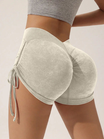 Matte craft summer three part pants yoga pants women's drawstring sports shorts European and American peach hip lifting fitness