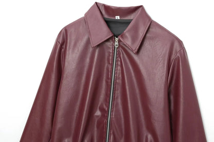 HH Wine Red Faux Leather Jakcet Fashion Outerwear Thicken Zipper Lapel Pu Coats Autumn Winter Streetwear Ladies Tops Women