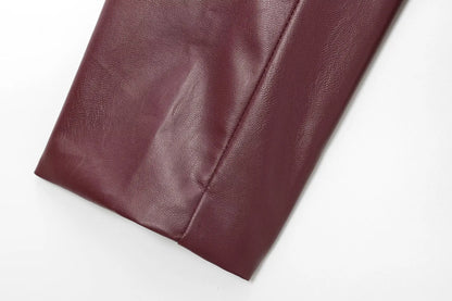 HH Wine Red Faux Leather Jakcet Fashion Outerwear Thicken Zipper Lapel Pu Coats Autumn Winter Streetwear Ladies Tops Women