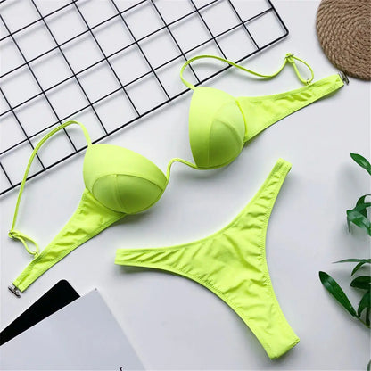 New Sexy V-bar Underwired Bra Push Up Bikini Women Swimwear Female Swimsuit Two-pieces Set V wire Bather Bathing Suit Swim V1732
