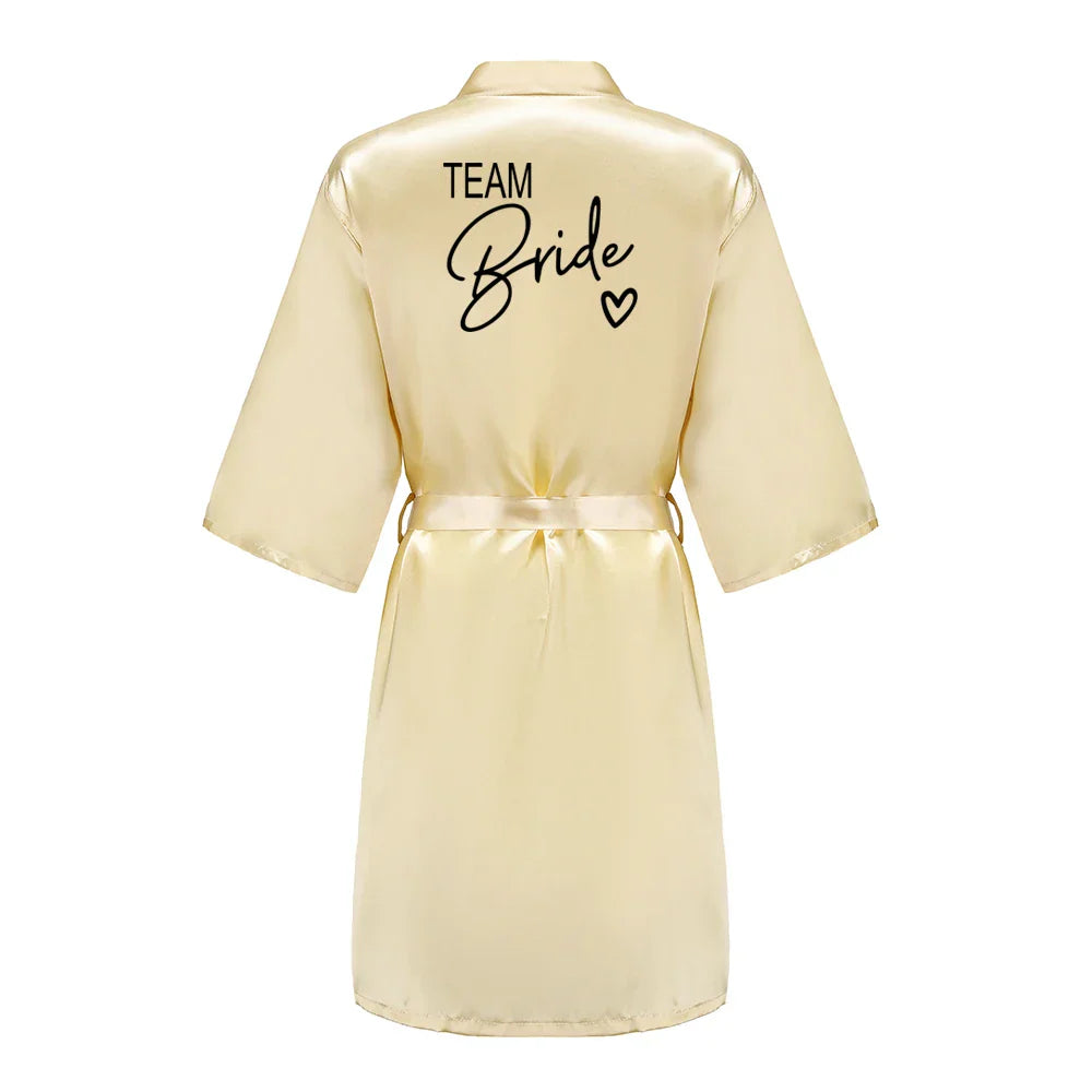 Wedding Party Team Bride Robe With Black Letters Kimono Satin Pajamas Bridesmaid Bathrobe SP003