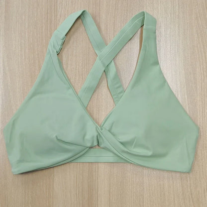 SHINBENE Women's Twist Workout Sports Bras Back Cross Padded Low Impact Fitness Bra Yoga Crop Tops