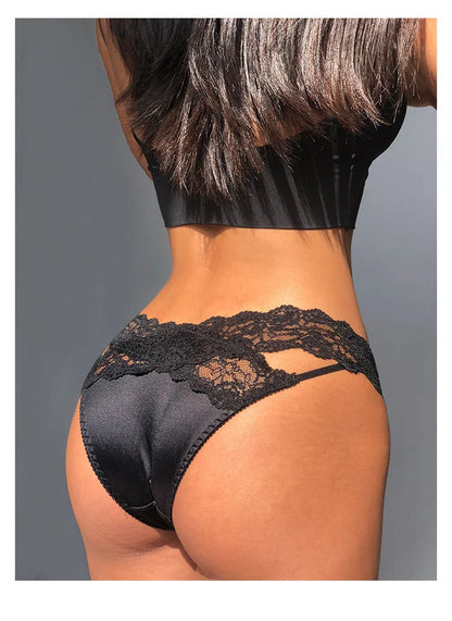 SP&CITY Satin Lace Sexy Women's Underwear Low Waist Transparent Hollow Out Panties Breathable Soft Seamless Briefs Lingerie