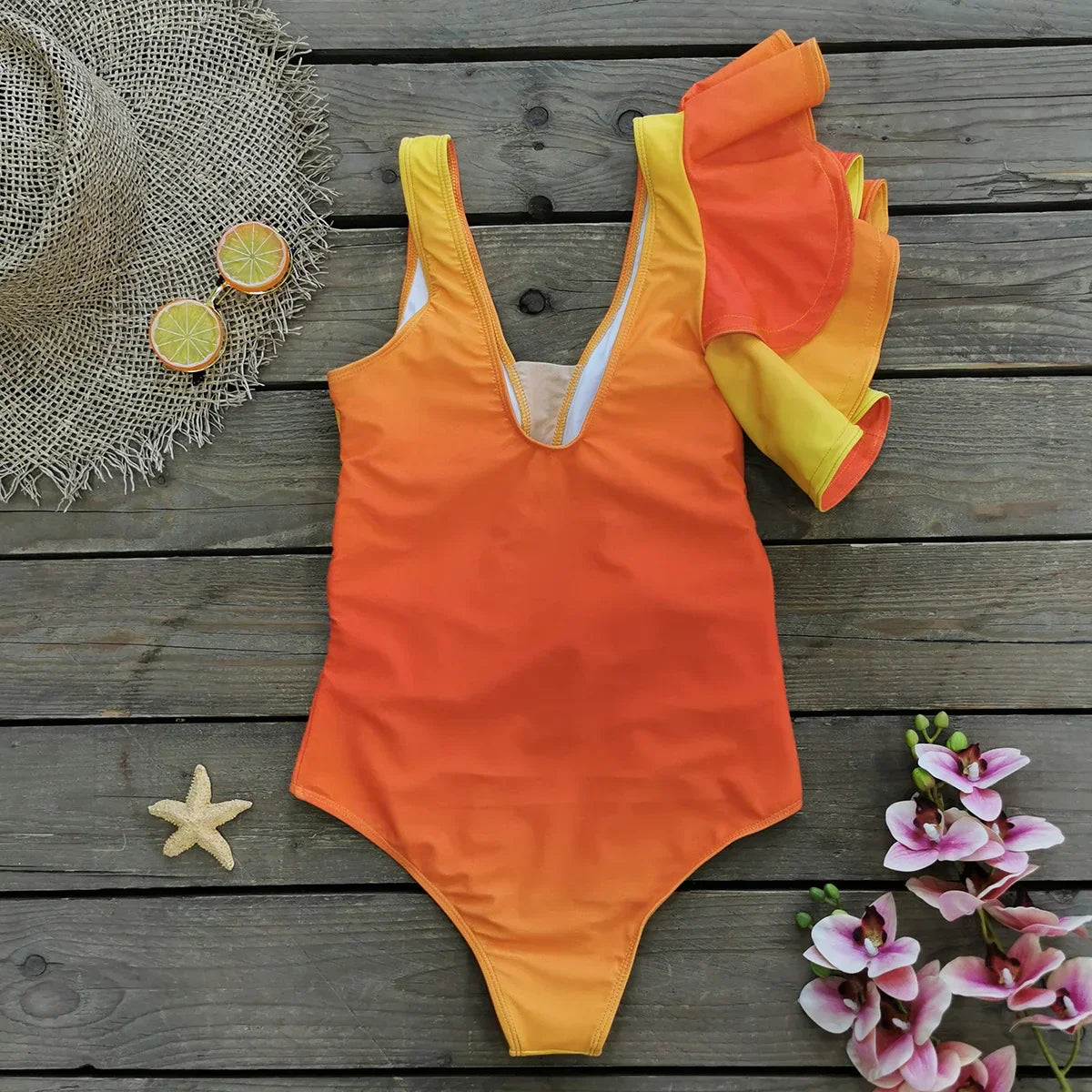 2025 New Sexy V-Neck One Piece Swimsuit Belt Swimwear Women Ruffle Monokini Push Up Swim Suit Colorful Bathing Suit Female Beach