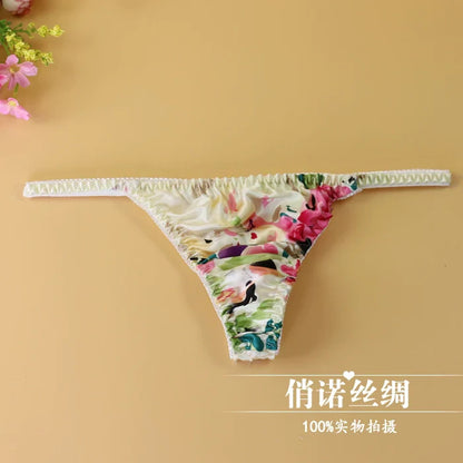 100% Mulberry silk woman briefs natural silk summer cool sexy thong lady panties