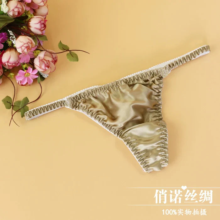 100% Mulberry silk woman briefs natural silk summer cool sexy thong lady panties