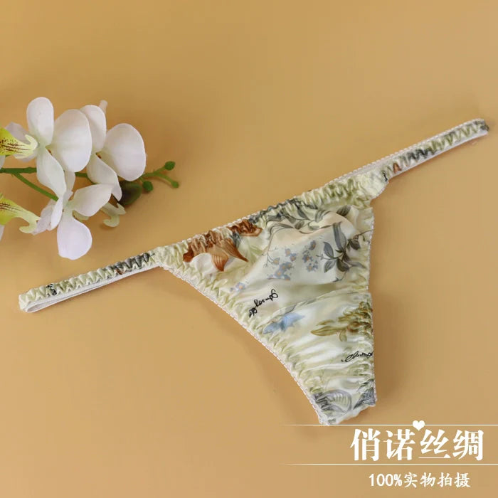100% Mulberry silk woman briefs natural silk summer cool sexy thong lady panties